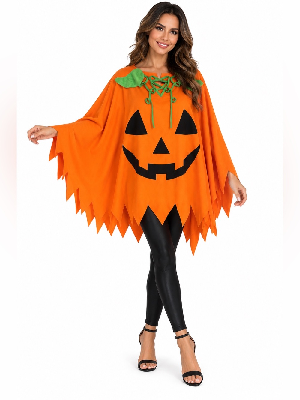 Halloween Pumpkin Jack O Lantern Poncho Cape Costume Orange